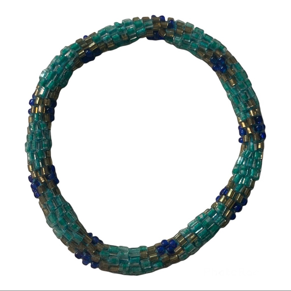 5 for 20 Sashkaco turquoise blue with dark blue & gold detail beaded bracelet